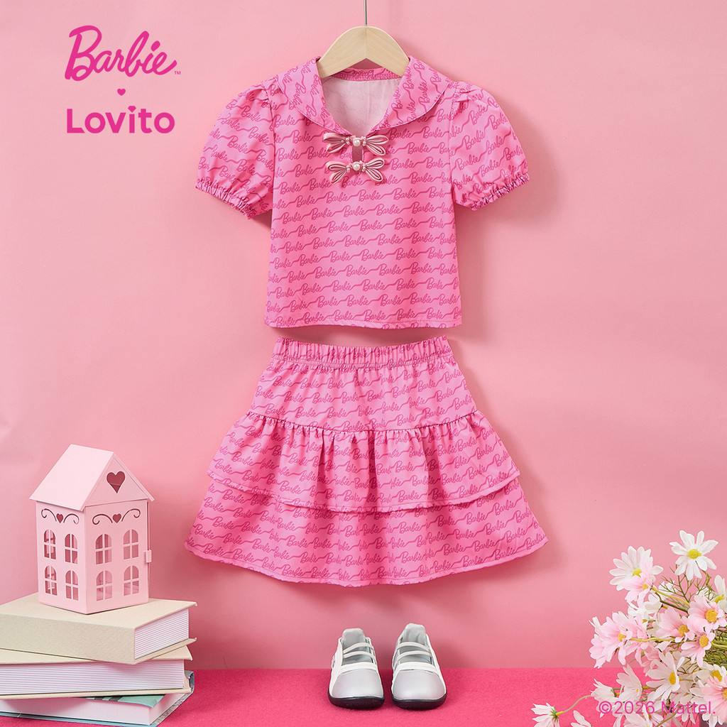 Barbie™ X Lovito Kids Conjuntos Saia Fofa Estilo Chinês Novo Rosa Primavera/verão para Meninas LB1AD007