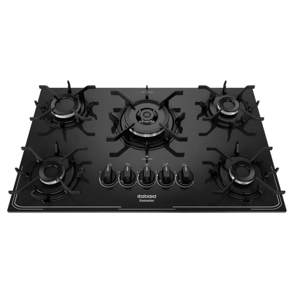 Cooktop a Gás Itatiaia Itamaster 5 Bocas Vidro Temperado Preto Bivolt