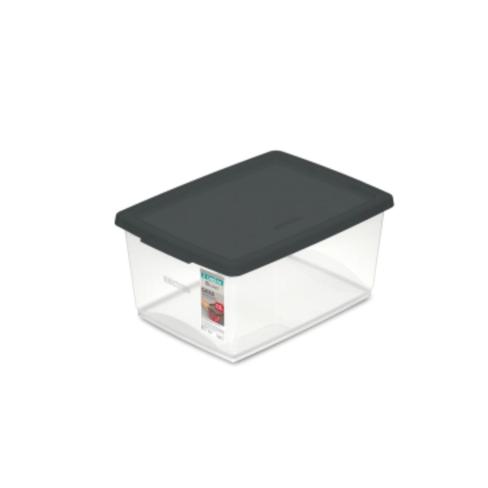 Caixa Organizadora 15L Plástica Cristal com tampa Concreto My Closet Ordene