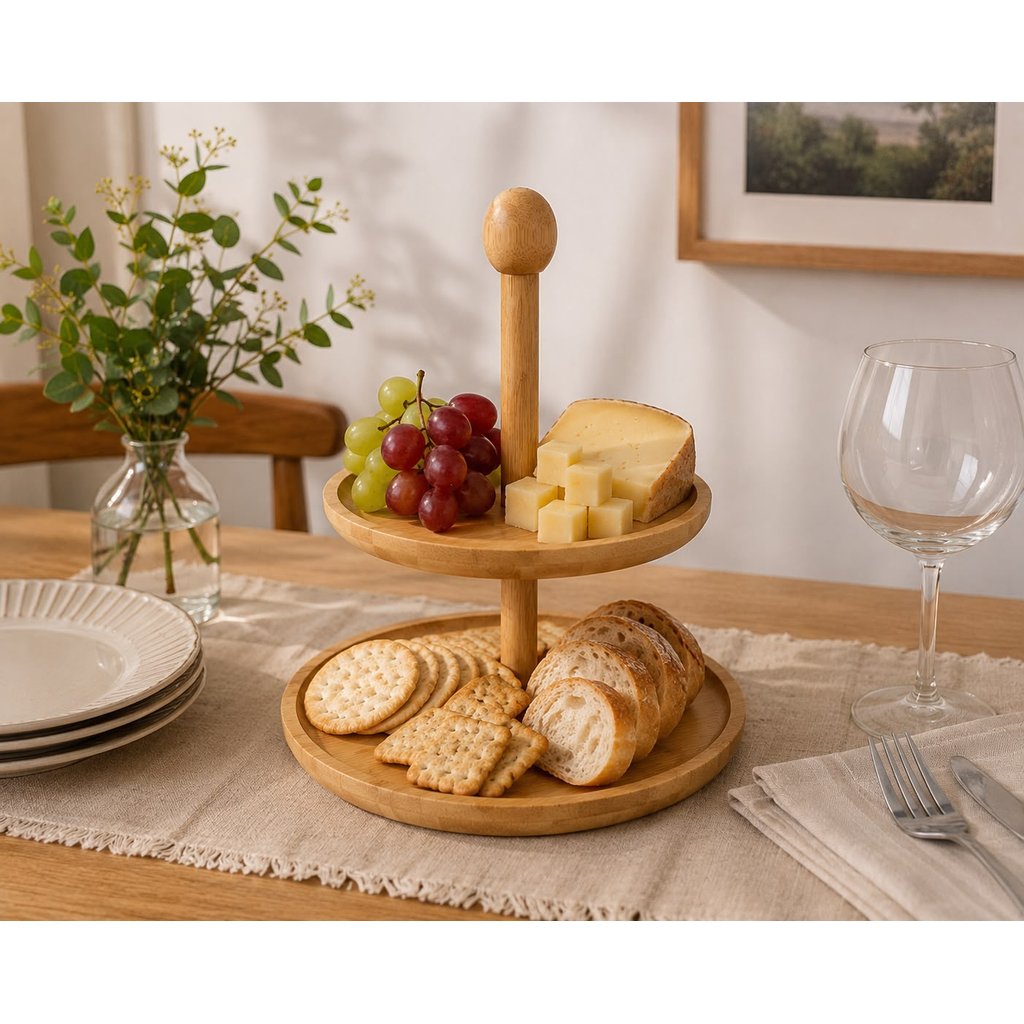 Suporte em Bambu para Doces e Petiscos 2 Andares 27290 - Vencedor