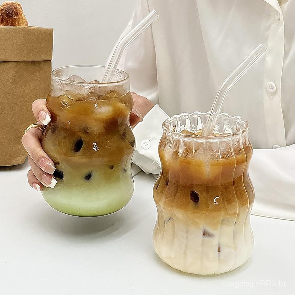 2 Copos de Vidro Canelados de 18 Oz, Copos Vintage para Bebidas, Copos de Coquetel para Café Gelado, Suco, Bebidas e Lei