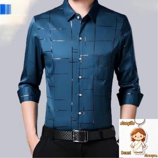 Camisa De Moda Masculina Xadrez Manga Comprida Casual Listrada Trabalho Formal Impresso