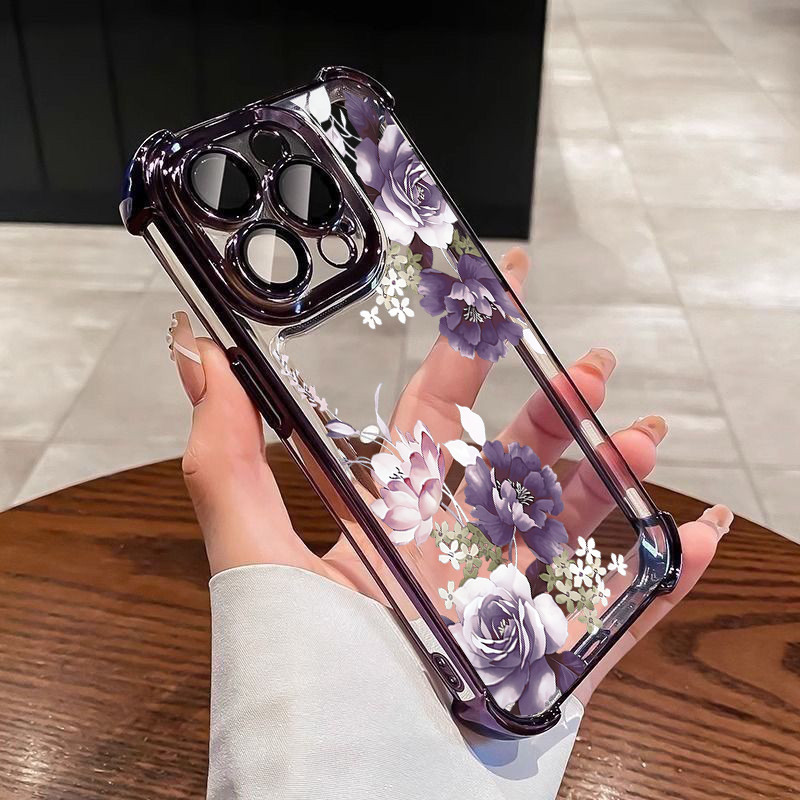 Elegante Concha Floral Roxa Para Samsung Galaxy A37 A57 5G A56 A07 A15 A16 A36 A26 A54 A34 A14 A25 A55 A35 A06 A05 A05S 