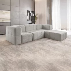 Sofá Modular com Puff 3 Lugares Bouclé Cinza na Caixa 258cm Cinza