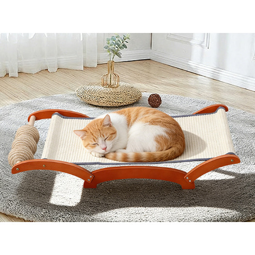 Cama Arranhadora Extragrande 3 Em 1 Para Gatos Com 3 Bolas De Sisal Interativas , Salão De Arranhar De Madeira Maciça Br