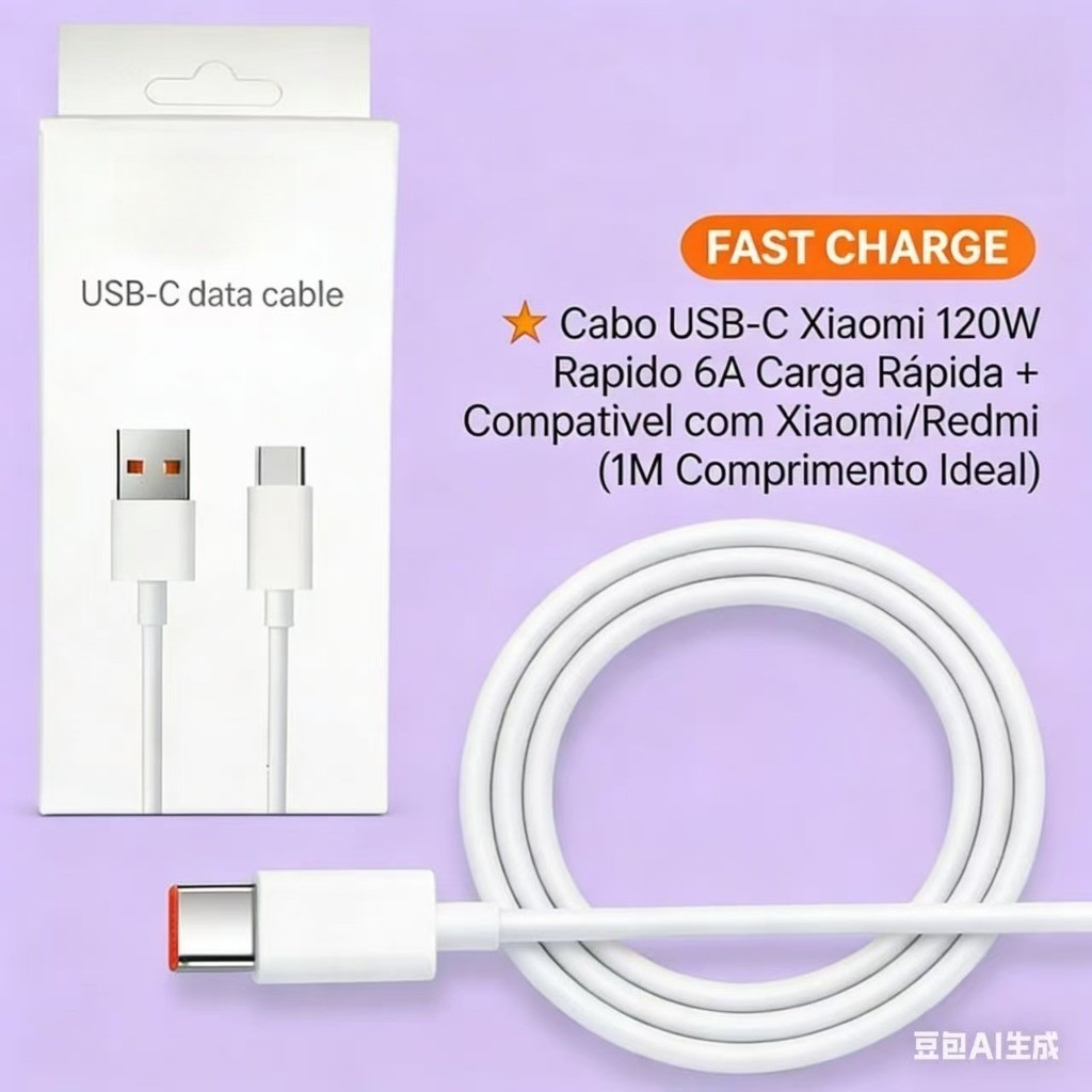 Cabo Turbo 6A para Xiaomi 1m USB Tipo-C ou Tipo-C x Tipo-C| Carregamento Rápido e Dados