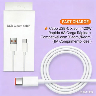 Cabo Turbo 6A para Xiaomi 1m USB Tipo-C ou Tipo-C x Tipo-C| Carregamento Rápido e Dados