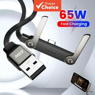 Cabo De Carregamento Rápido USB-A Para Tipo C De 65 W Suporte Dobrável Telefone 2 Em 1