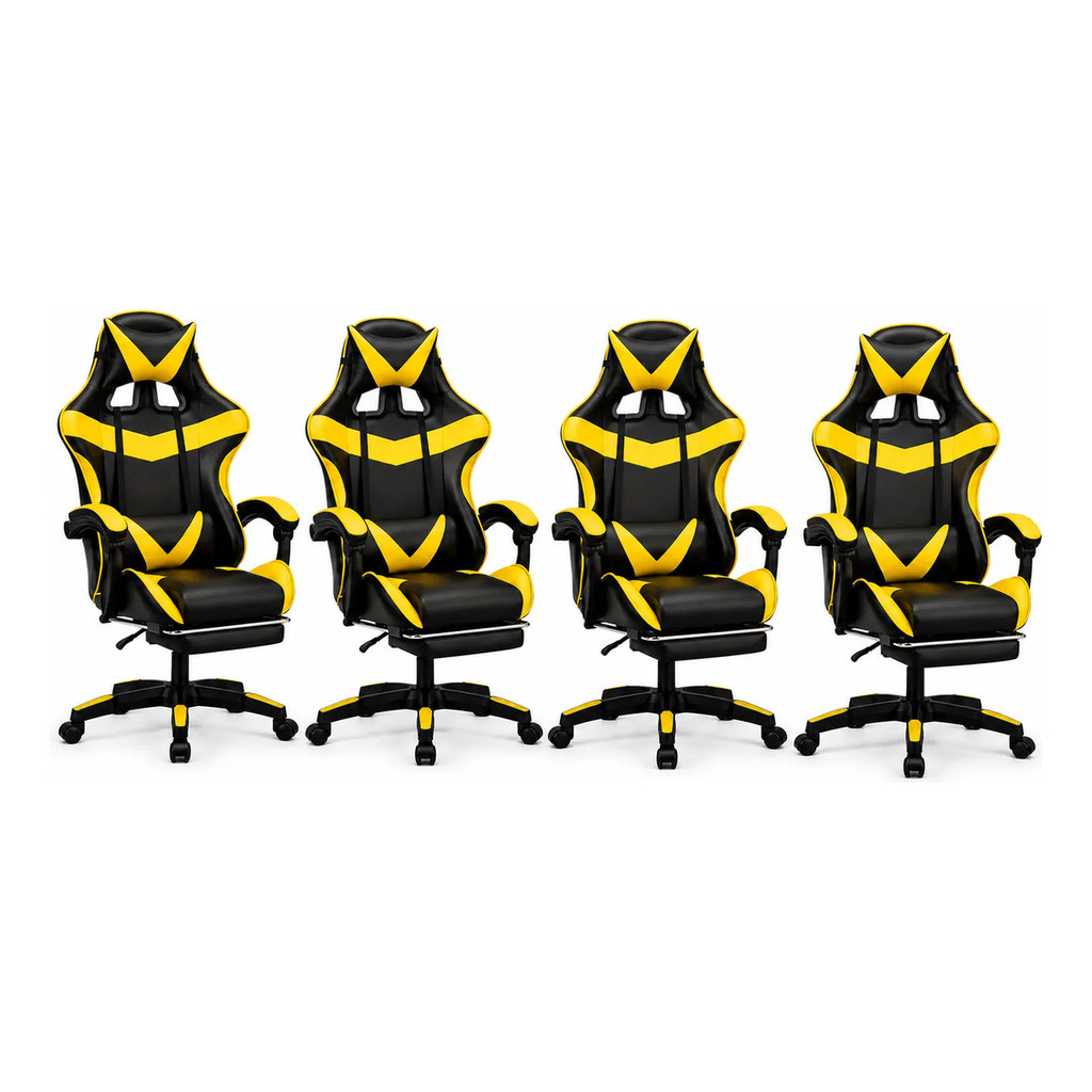 Kit 4 Cadeira Gamer Reclinável Ergonômica Conforto Premium Amarelo Couro Sintéti