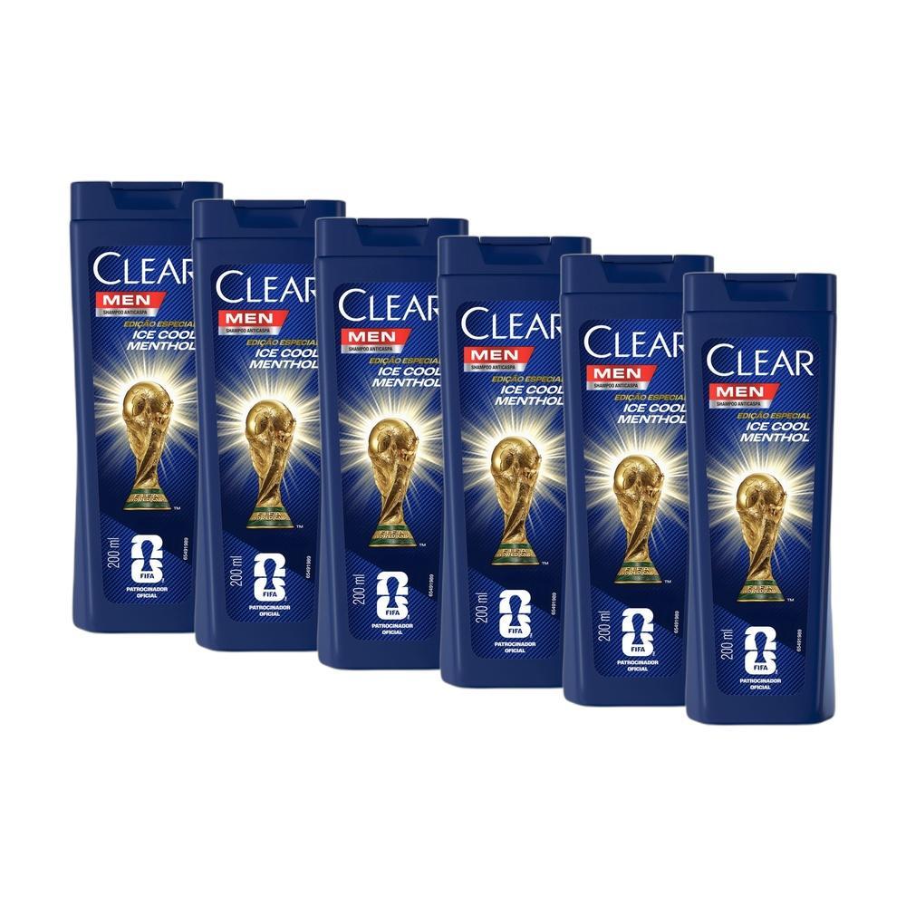 Kit 6 Shampoos Clear Men Anticaspa Ice Cool Menthol 200ml
