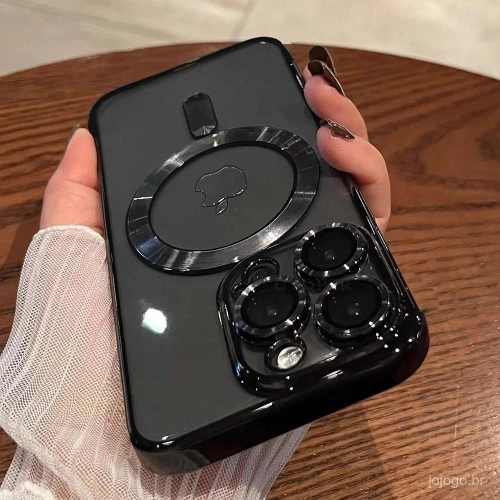 Capa magnética de luxo em TPU macio com proteção total para lentes, compatível com iPhone 15 14 13 12 11 Pro Max 14 15 P