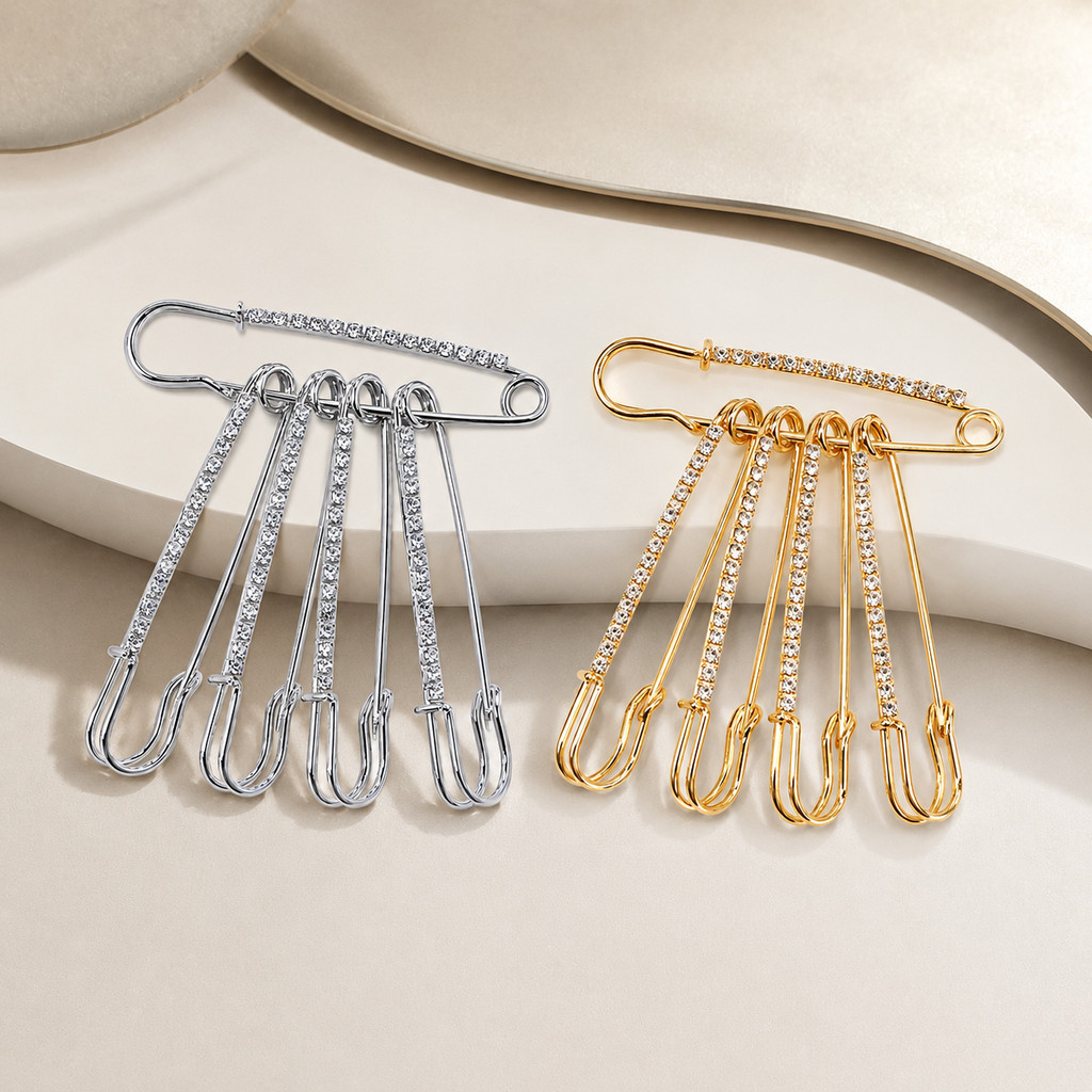 5 Pçs Grande Strass Pino De Segurança Broche Conjunto Roupas Fixação Cachecol Xale Acessório