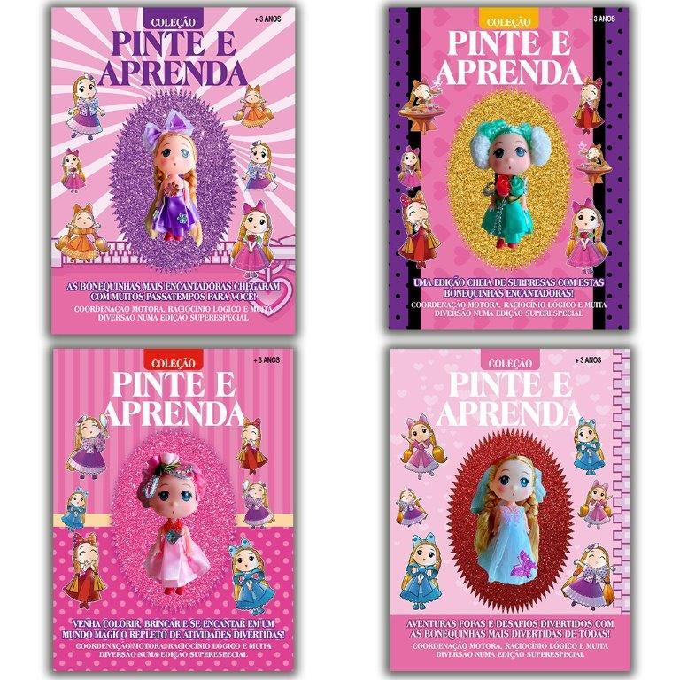 Coleção Pinte e Aprenda | 4 Livros + 4 Bonequinhas