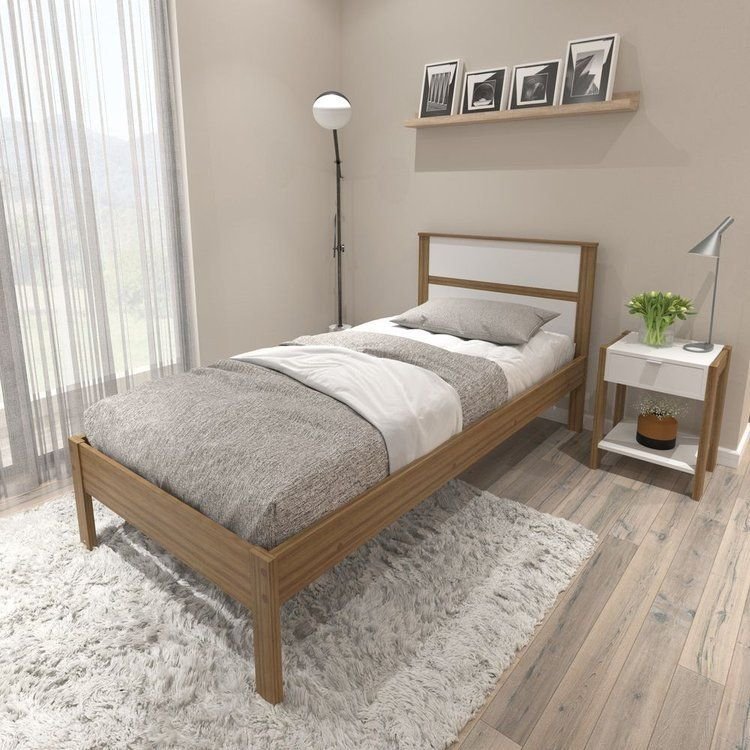 Cama de Solteiro Bege/Amendoa/Branco Amêndoa/Branco