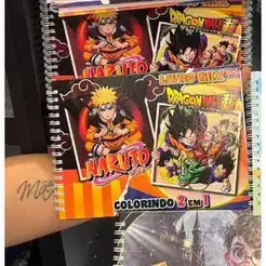 Livro de Colorir Dragon Ball e Naruto - 2 em 1 - Folhas Grossas e Capa Dura - Caderno de Desenho e Pintura - Colorin