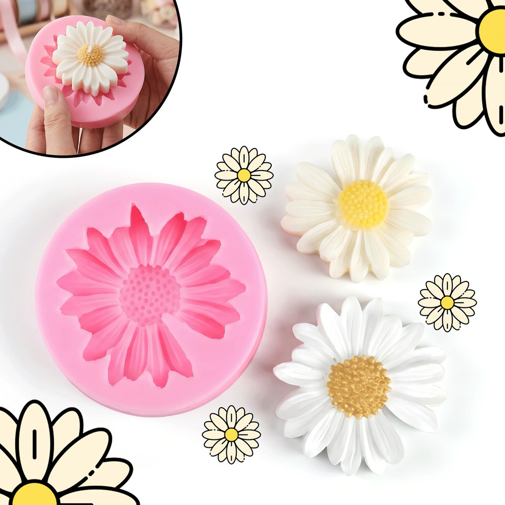 Kit 10 Moldes Silicone Margarida Sabonete Artesanato Resina Biscuit Rosa