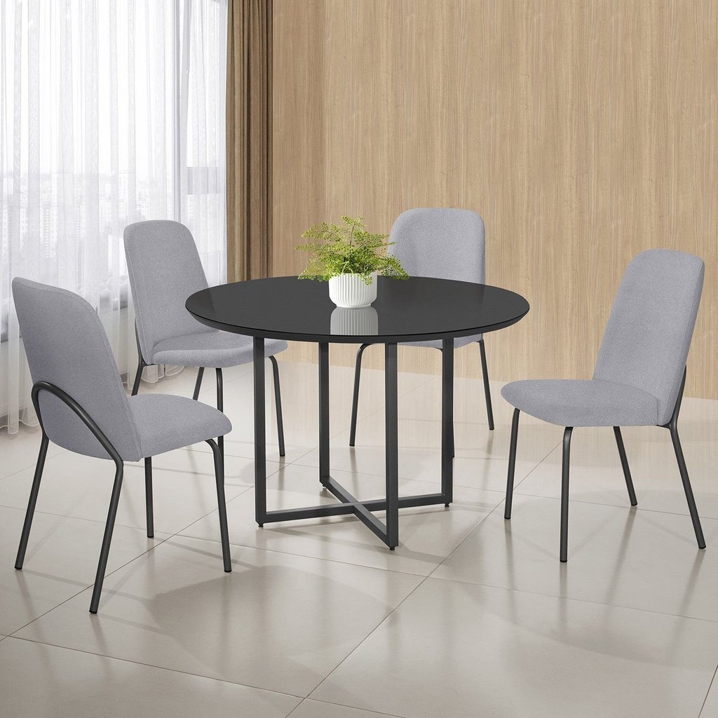 Conjunto Sala de Jantar Mesa com 4 Cadeiras California Preto/Cinza Preto/Cinza