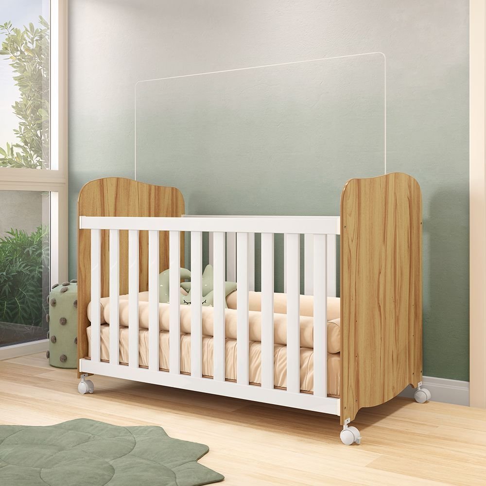 Berço Americano com Rodízios 100% MDF Mimo Espresso Móveis Branco Brilho/Amêndoa