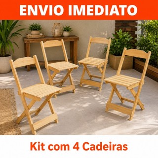 Kit 4 Cadeiras Dobráveis Madeira Maciça Crua Natural Bar Restaurante
