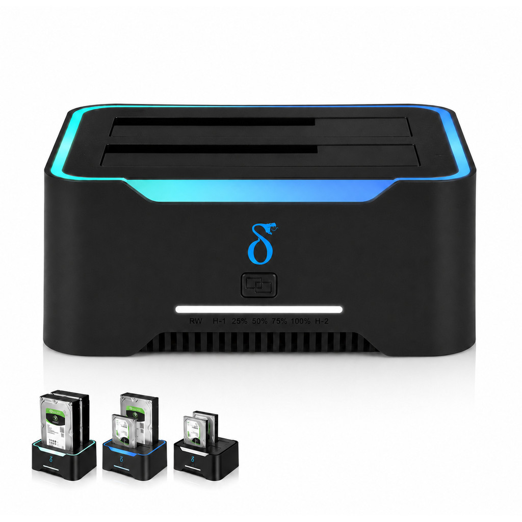 Dock Station Dual Usb3.0 Rgb Leitor Hd Ssd Sata 2.5 e 3.5 Botão Clone