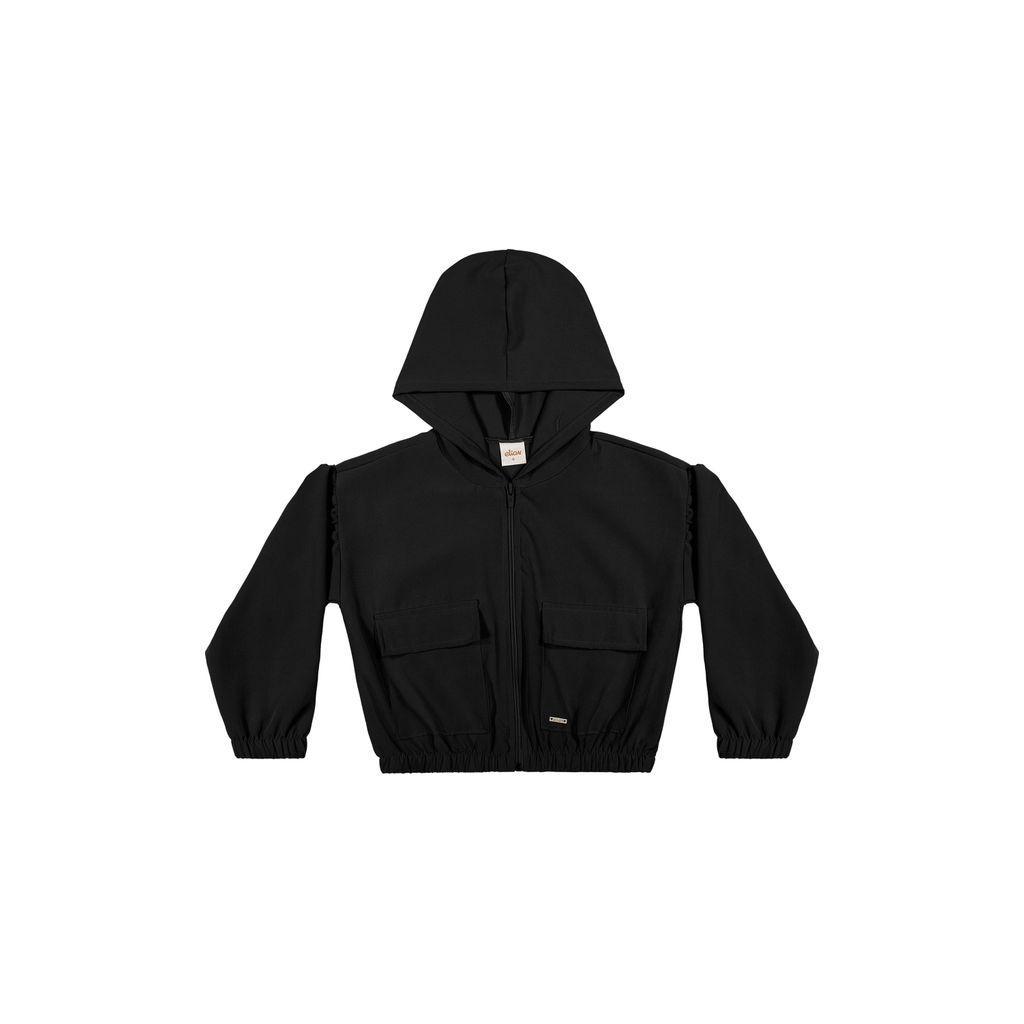 Jaqueta Infantil Menina Tactel com Capuz Elian Preto
