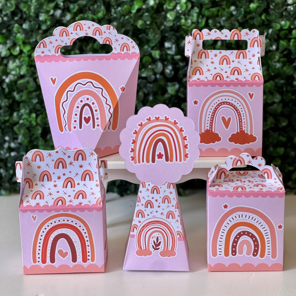 Caixinhas Arco-íris boho - PEGUE E MONTE - PRONTA ENTREGA kit festa lembrancinhas aniversario decoração