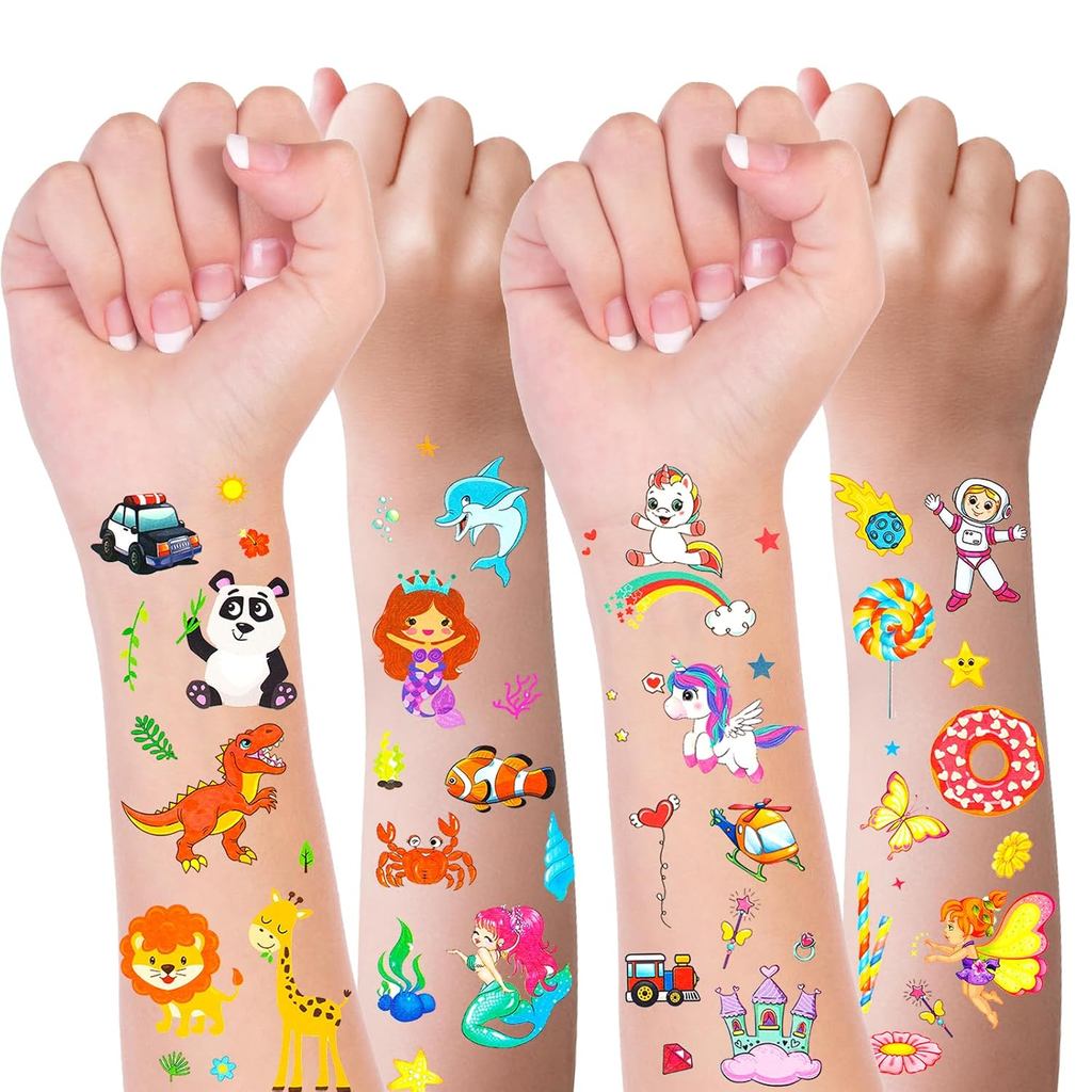 Tatuagens Temporárias Habett para Crianças, Conjunto de Mais de 300 Estilos Variados de Adesivos de Tatuagens Temporária
