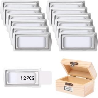 12 etiquetas metálicas autoadesivas para livros, porta-etiquetas horizontais com clipe, etiquetas metálicas para gavetas