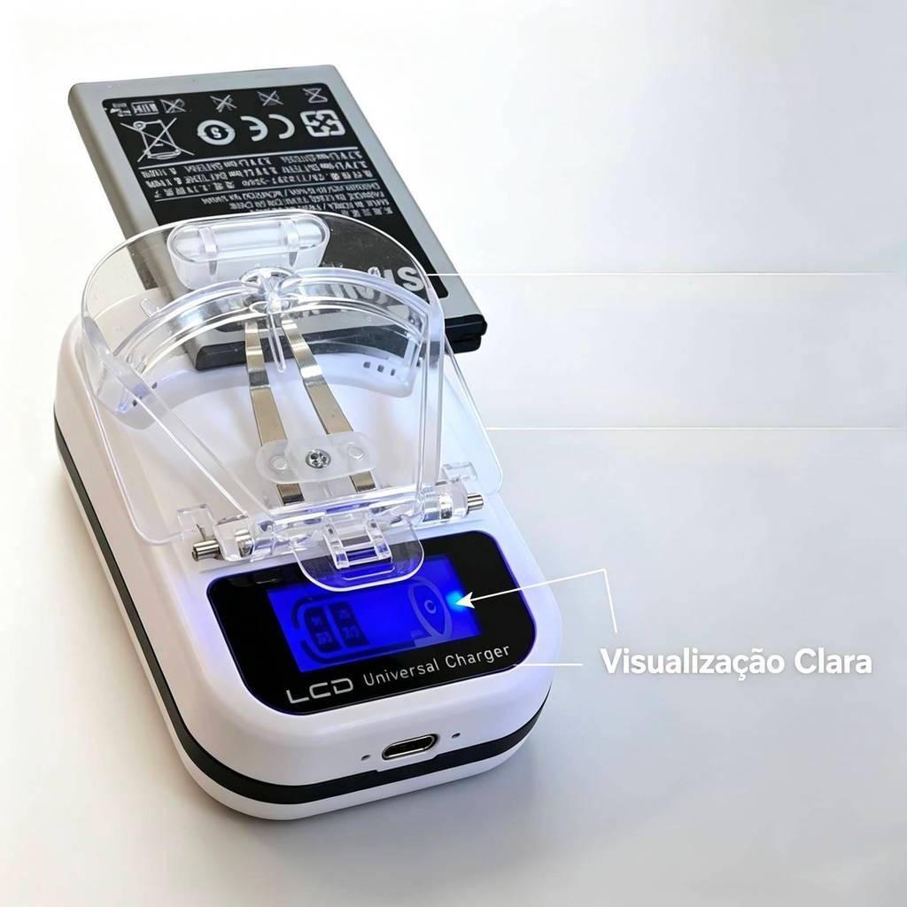 Carregador Universal De Bateria Celular Cameras Carga Externa LCD FA0115-G