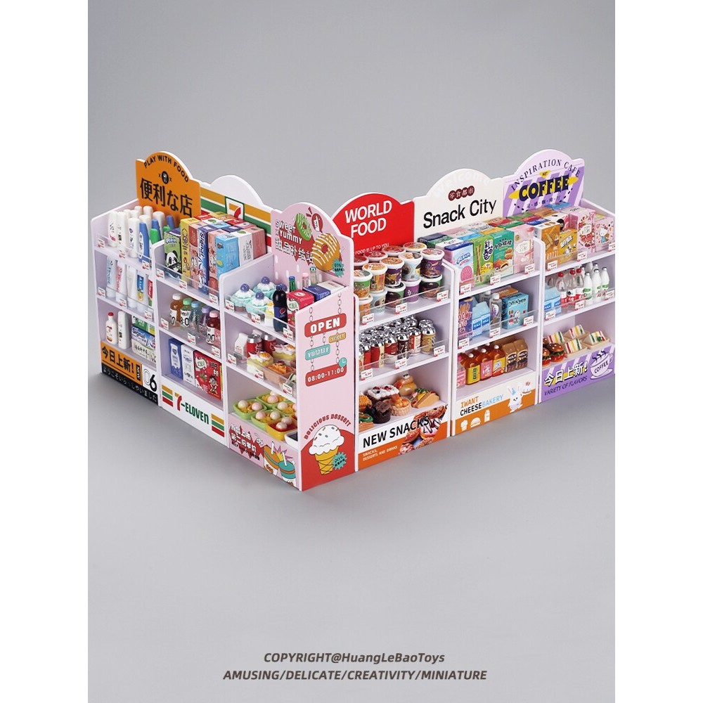 Prateleiras em miniatura supermercado lanches bebidas cremalheiras simulação comida brinquedos modelo brinquedos criança
