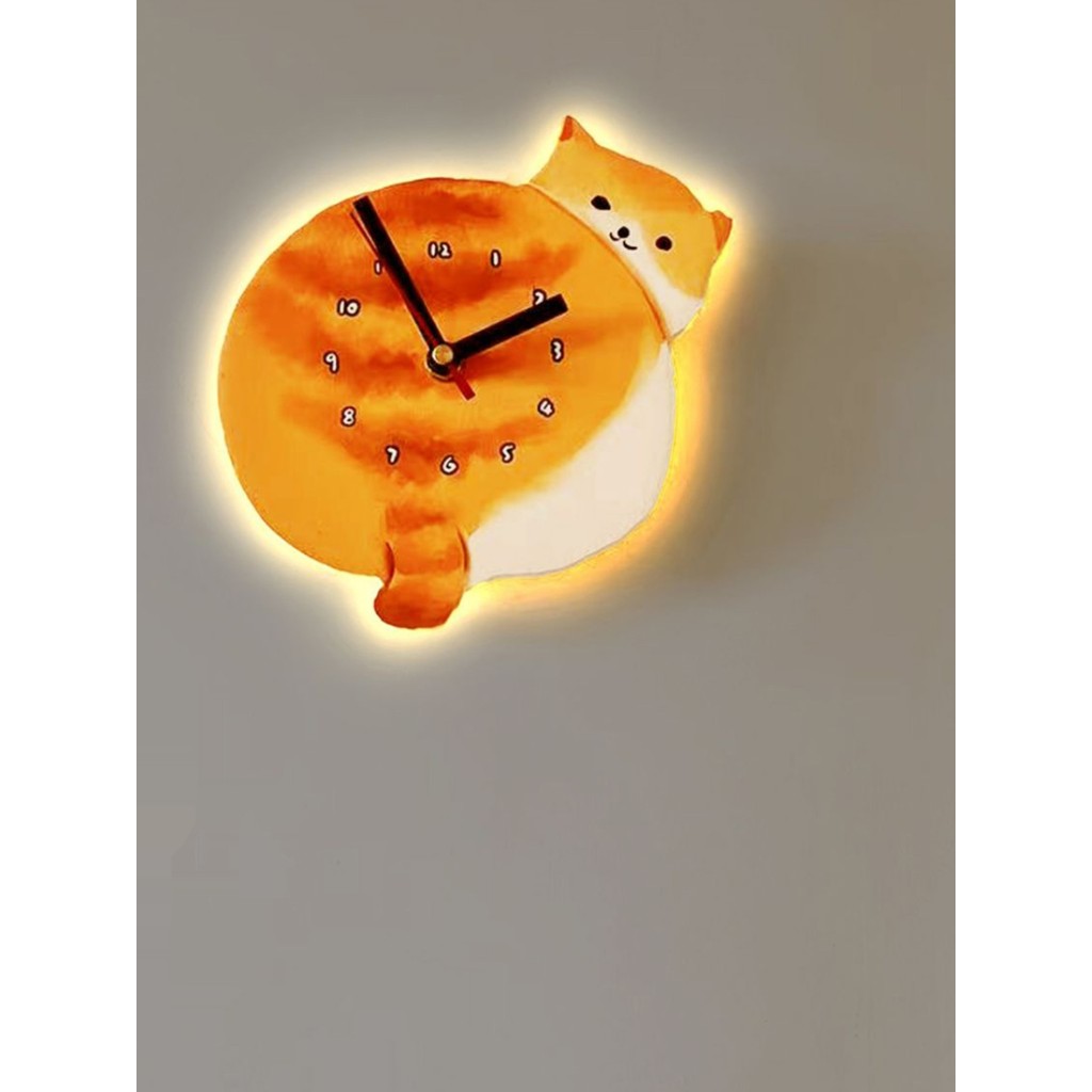 Bonito dos desenhos animados gato relógio de parede estilo creme controle remoto luminoso estilo japonês Log parede pend