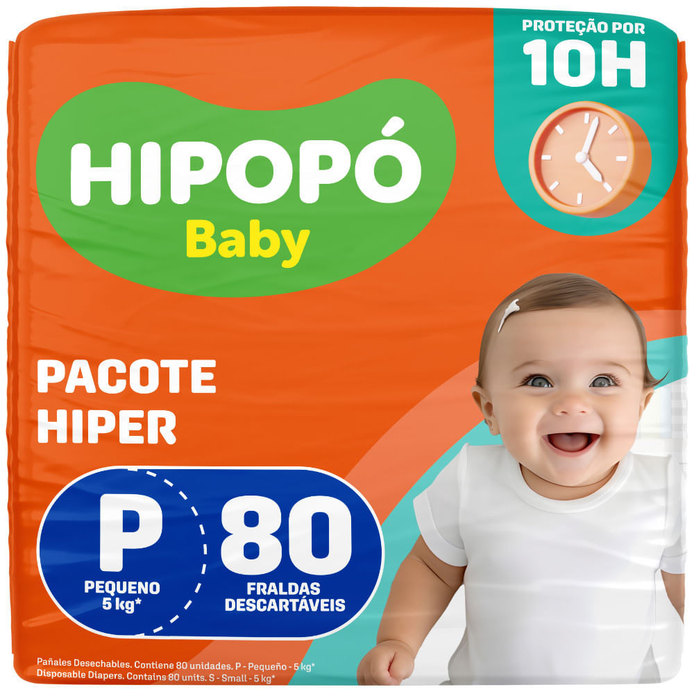 Imagem Fralda Hipopó Baby Tamanho P Pacote Hiper 80 Unidades Descartáveis