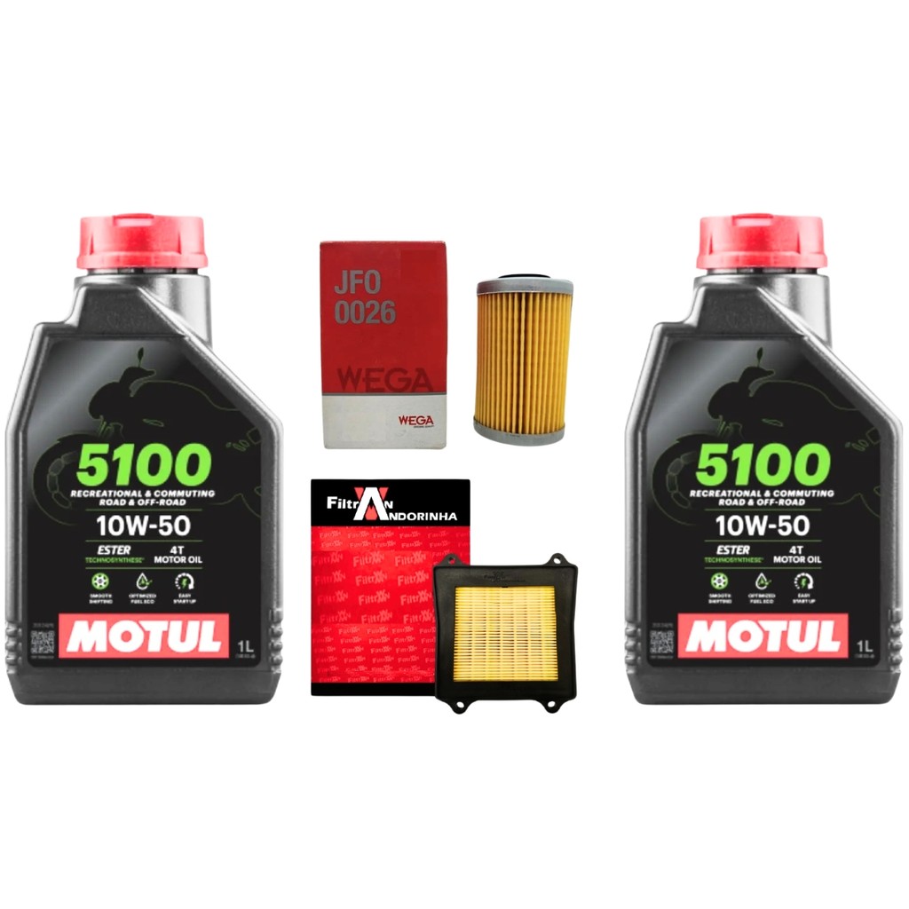 KIT REVISAO MANUTENÇÃO ÓLEO MOTUL SEMI SINTÉTICO 5100 10W50 4T BAJAJ DOMINAR 160 200 250 400 + FILTRO AR + FILTRO OLEO