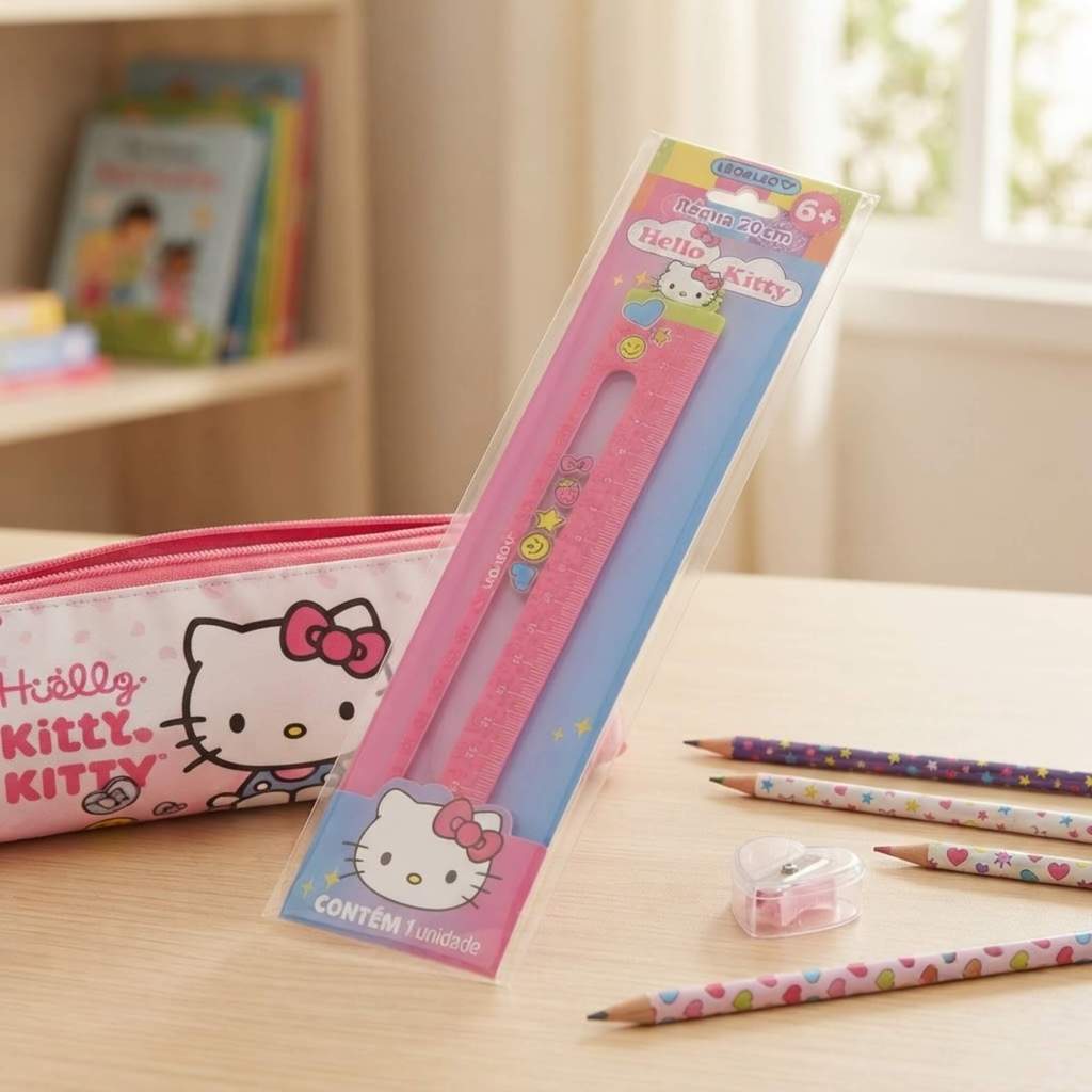 Régua Plástica Decorada Hello Kitty 20cm - Leonora 10804 — imagem 2 de 2