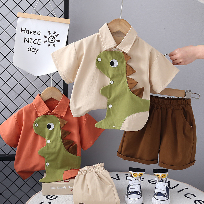 Roupa Infantil, Camiseta com Estampa de Dinossauro e Shorts, Conjunto de 2 Peças, Moda para Meninos e Meninas, Conjunto 