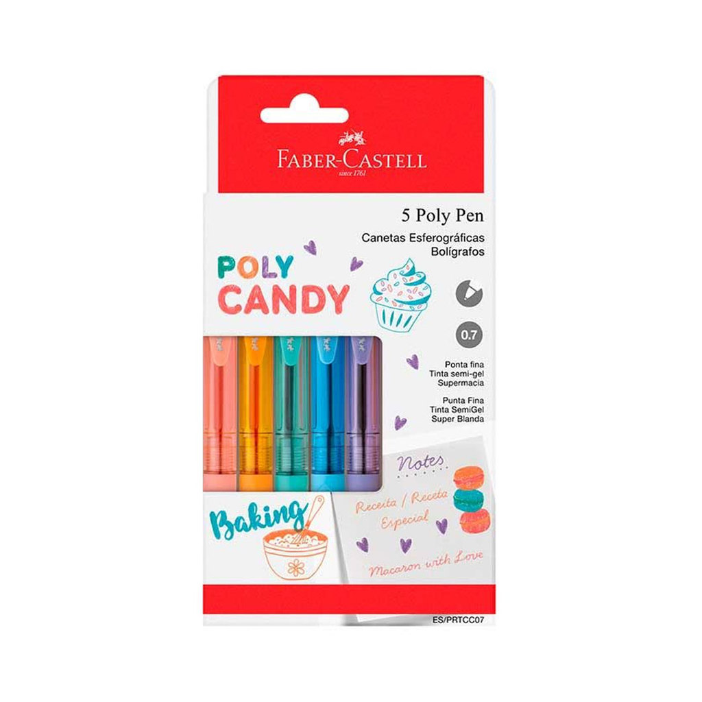 Caneta esferográfica 0.7 Poly Candy Colors ES/PRTCC07/543253 com 5 unidades Faber-Castell