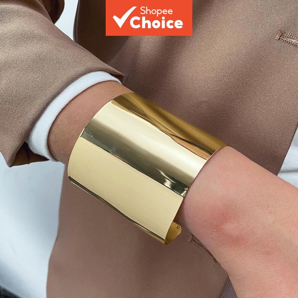  Pulseira Aberta Polida de Metal Exagerada e Simples para Mulheres, Acessório Estiloso para Uso Diário, Joias da Moda