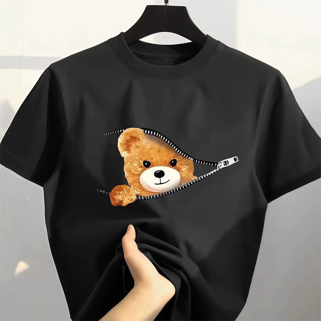 Camiseta Feminina 100% Algodão Confortável Estampa Gráfica De Personagens Animais Divertidos Para Moda Jovem