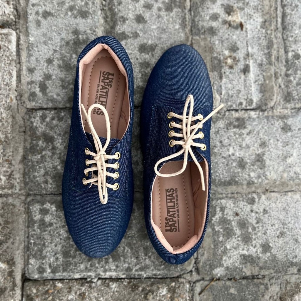 Sapato Oxford bico redondo Jeans escuro