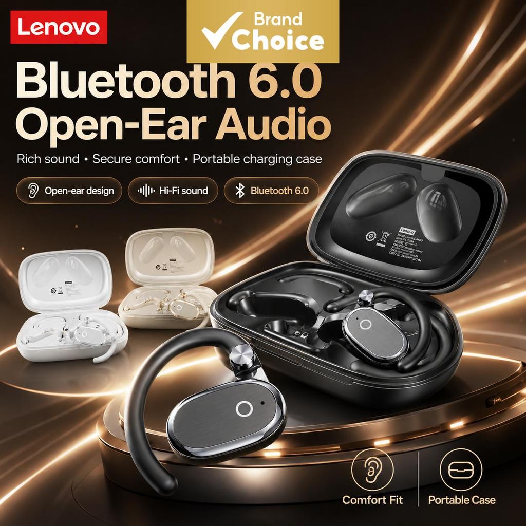 Lenovo Fones De Ouvido Abertos Bluetooth 6.0 Ganchos Seguros Sem Fio Cabem Em Som HiFi Estojo De Carregamento Portátil E