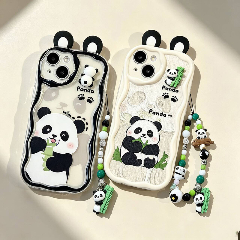 Capa Para Samsung Galaxy S26 FE S26 Ultra S25 S24 S23 S22 S21 Plus 5G Orelhas 3D Panda Corrente Caso De Telefone