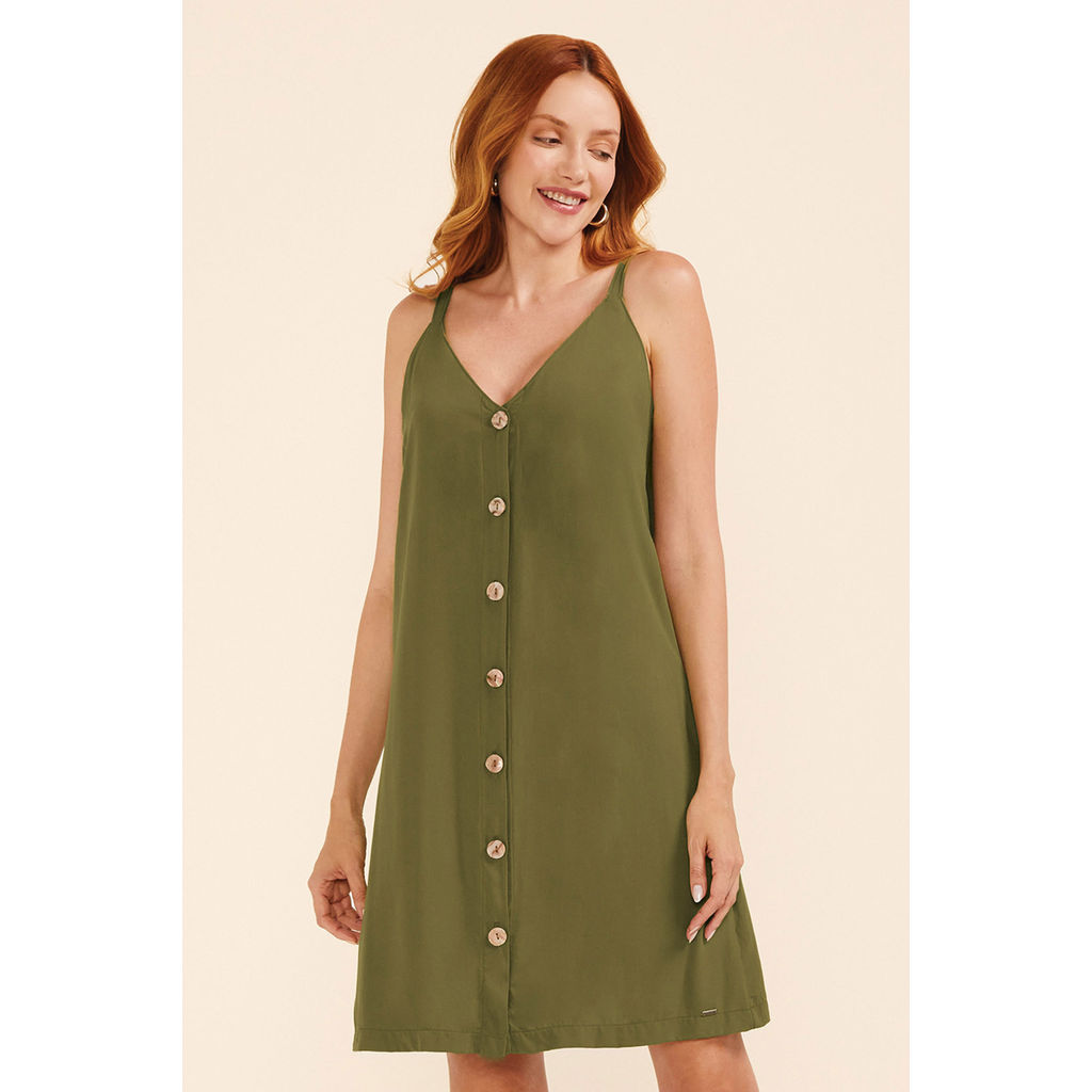 Vestido Feminino Curto Botões Frontais Marialícia Verde