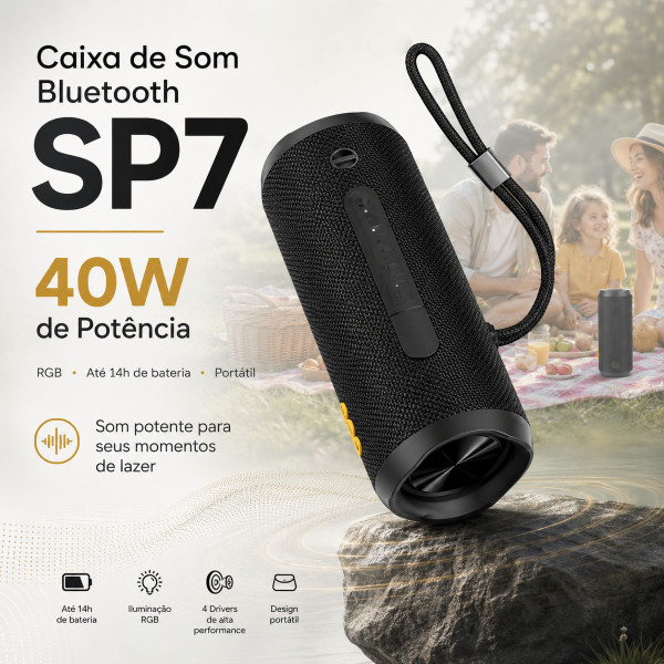 Caixa De Som Bluetooth QCY SP7 40W Original Portátil RGB Graves Fortes 14h