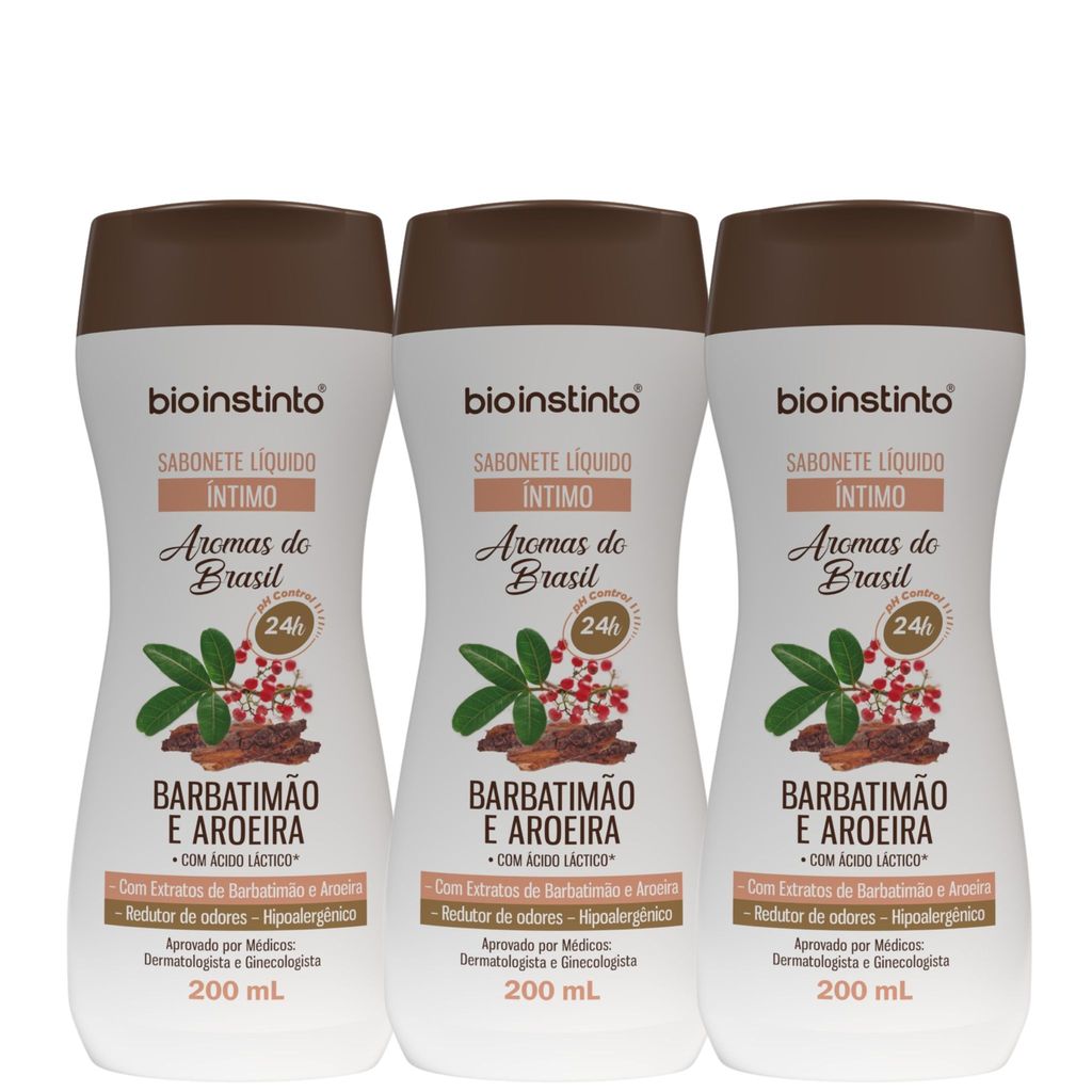 Kit 3 Sabonete Líquido Íntimo Barbatimão e Aroeira 200ml - Bio Instinto