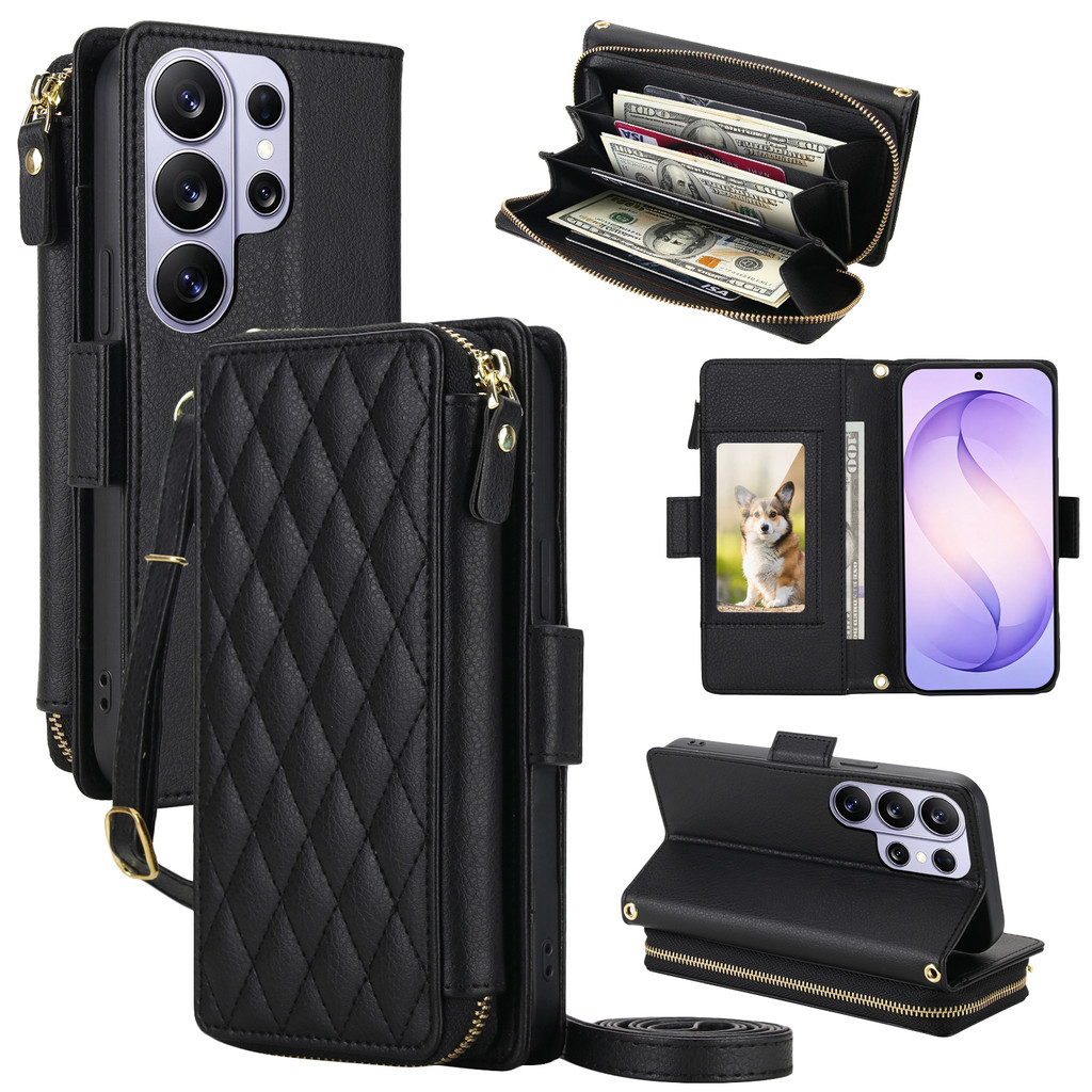 Capa De Telefone Carteira Com Zíper De Alça Longa Para Samsung Galaxy S26 Ultra