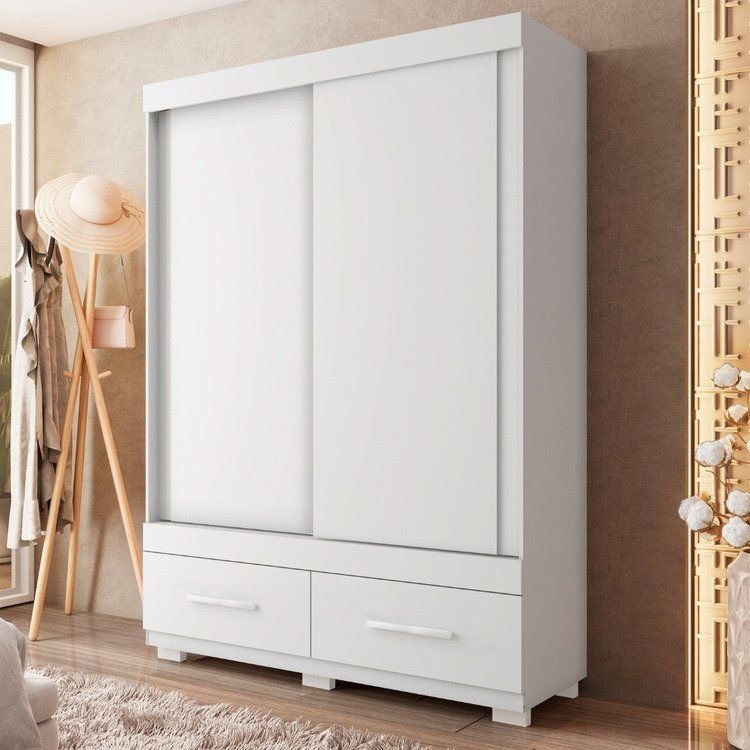 Guarda-Roupa Solteiro 2 Portas de Correr 2 Gavetas Sereno Branco Branco
