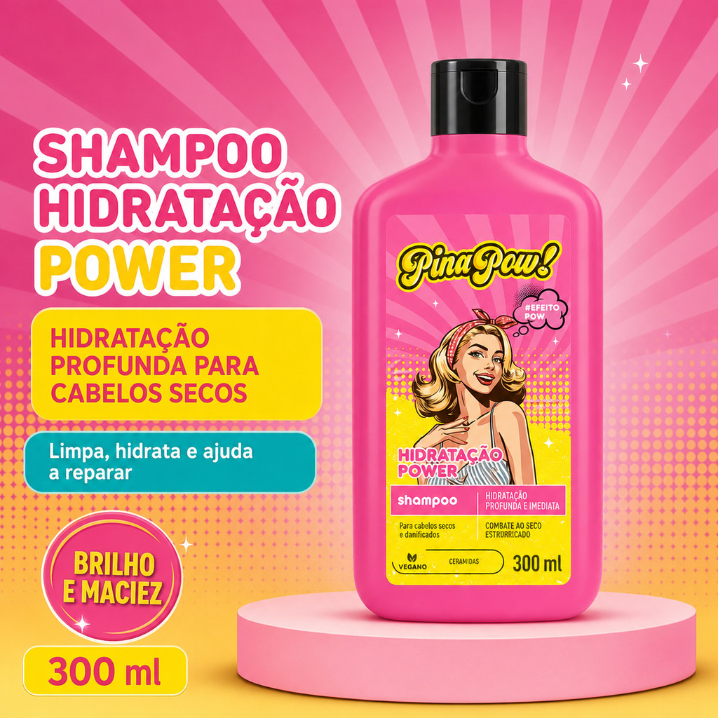 Shampoo Hidratação Power Pinapow 300ml | Hidratação Profunda | Reparação | Brilho e Maciez