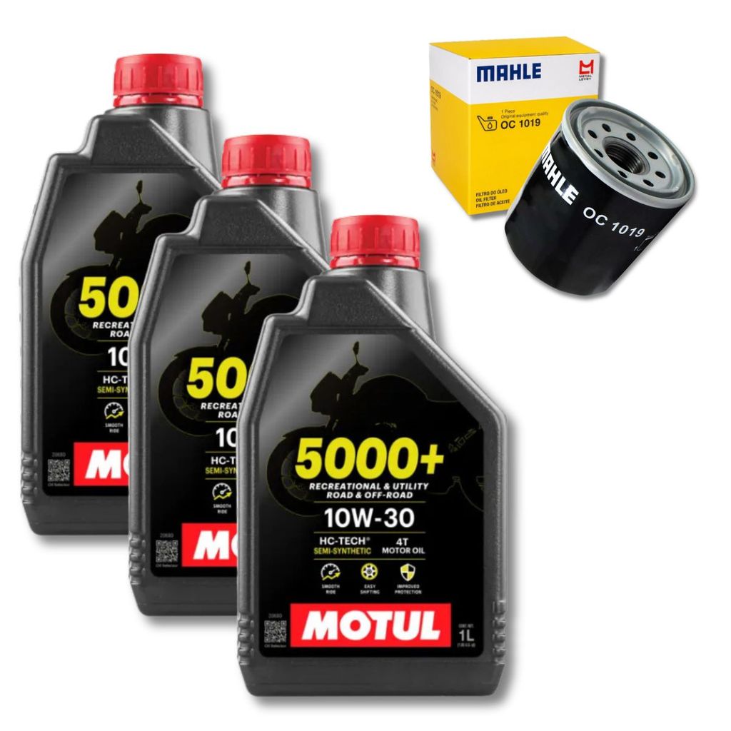 Kit Troca de Óleo 3L Motul 5000+ 10W30 4T + Filtro Mahle Metal Leve Hornet CB 1000R CB 500F CB 650F CBR 500R SH 300i