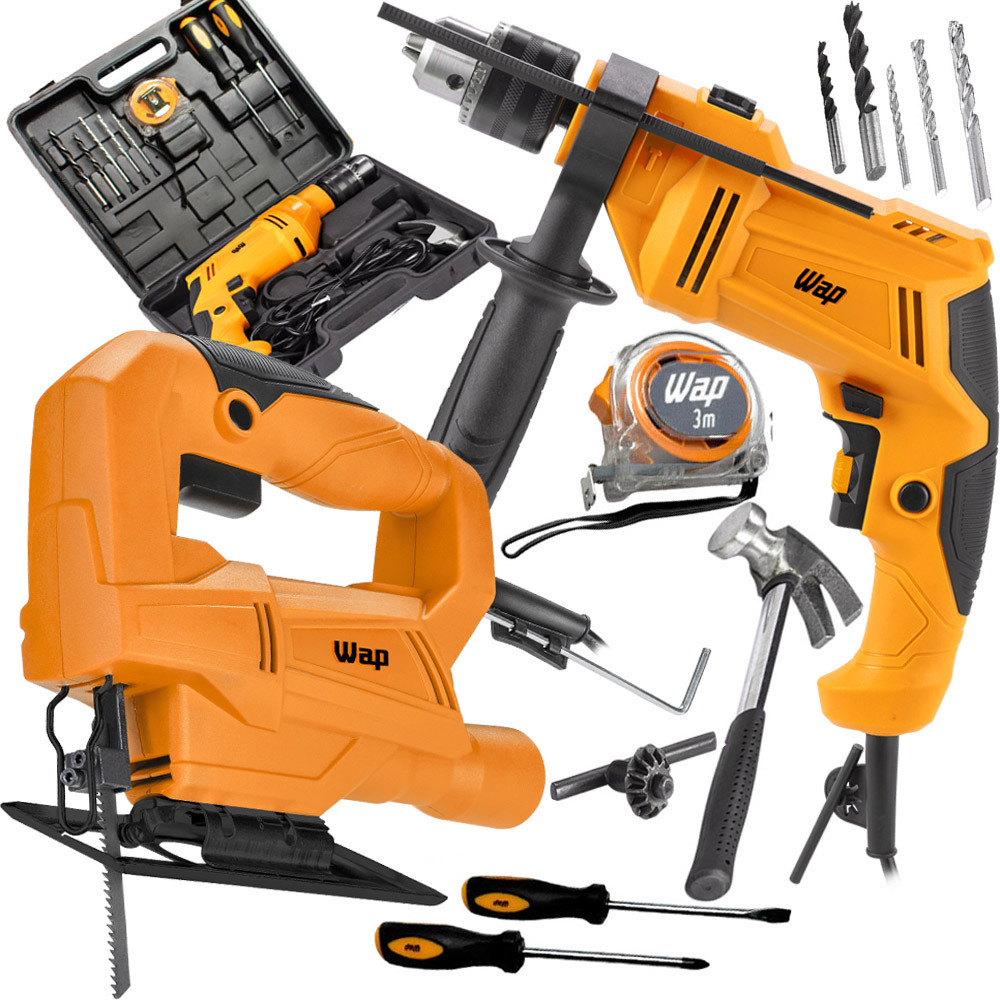Kit Ferramentas Serra Tico Tico 550W Corta Madeira e Aço com Parafusadeira e Fur