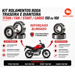Kit 5 Rolamentos Roda Traseira e Dianteira Moto Honda Titan Fan Start Mix 150 160 Premium Resistente